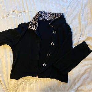 Black with Leopard print collar cropped cardigan